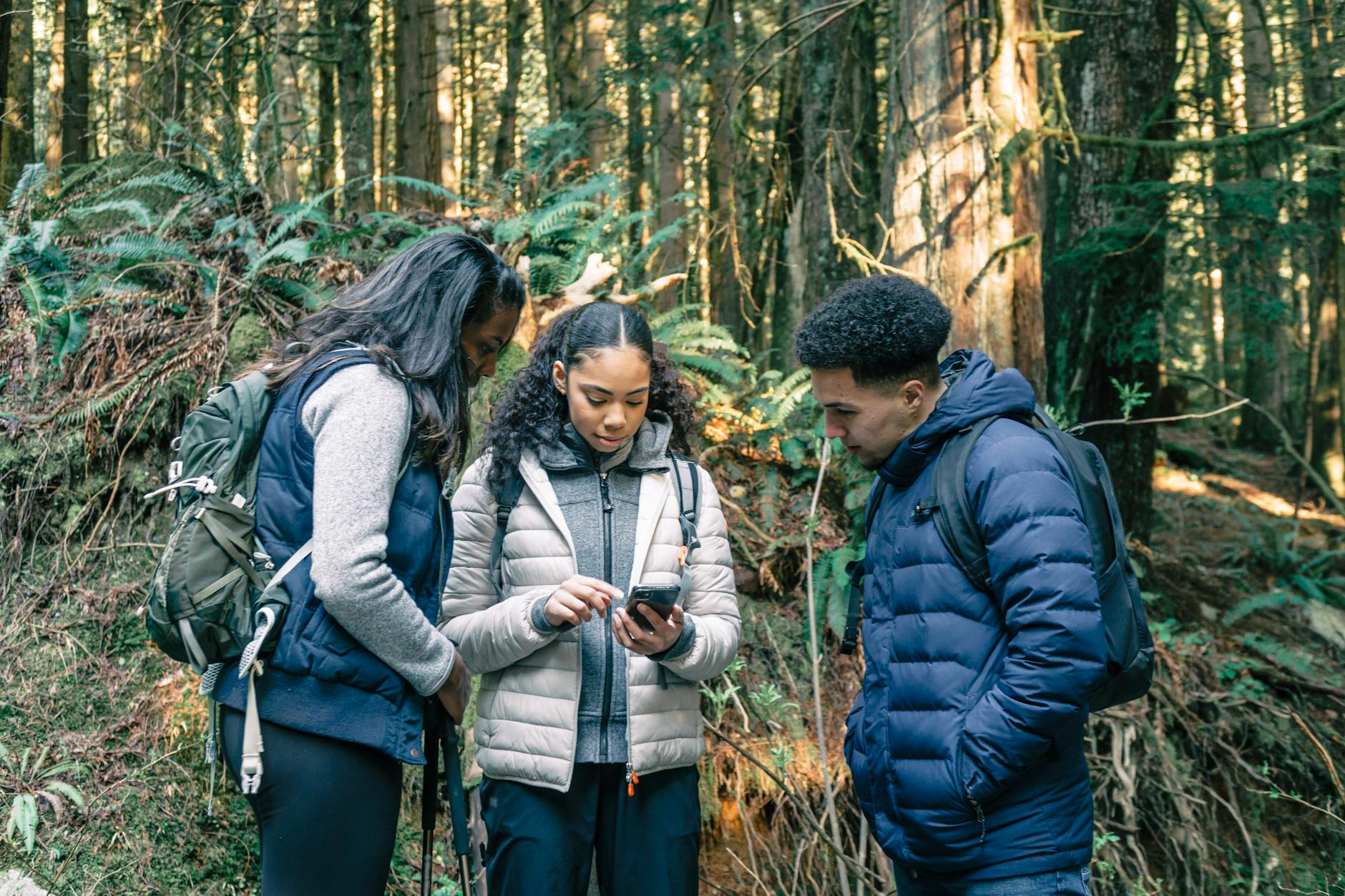 Geocaching im Gelände mit GPS-Gerät in der Natur